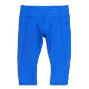Lululemon Tight Stuff Crop Leggings Reflective with Side Pockets Cerulean Blue